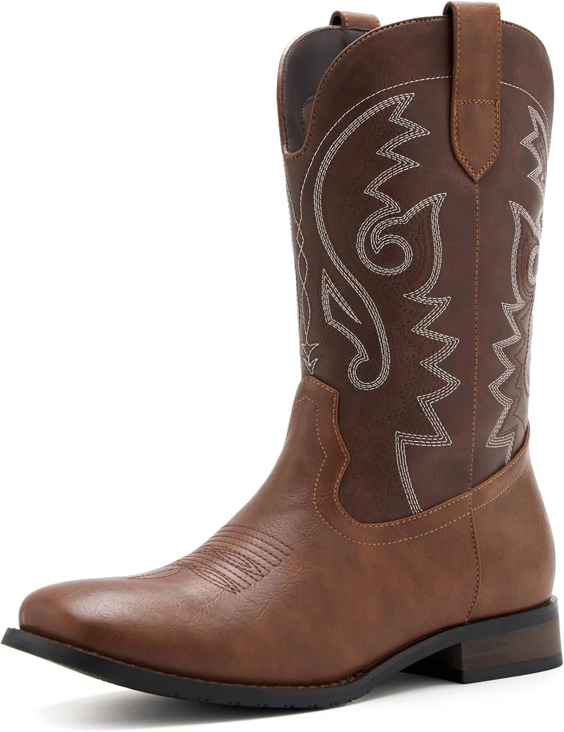 Cowboy Boots for Men Classic Embroidered Western Boots Slip Resistant Square Toe Chunky Heel Ankle Boots Durable and Fashionable Retro Short Boots
