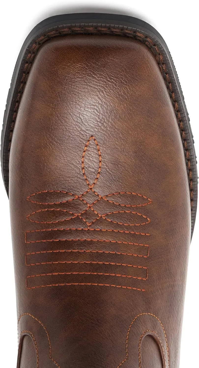 Cowboy Boots for Men Classic Embroidered Western Boots Slip Resistant Square Toe Chunky Heel Ankle Boots Durable and Fashionable Retro Short Boots