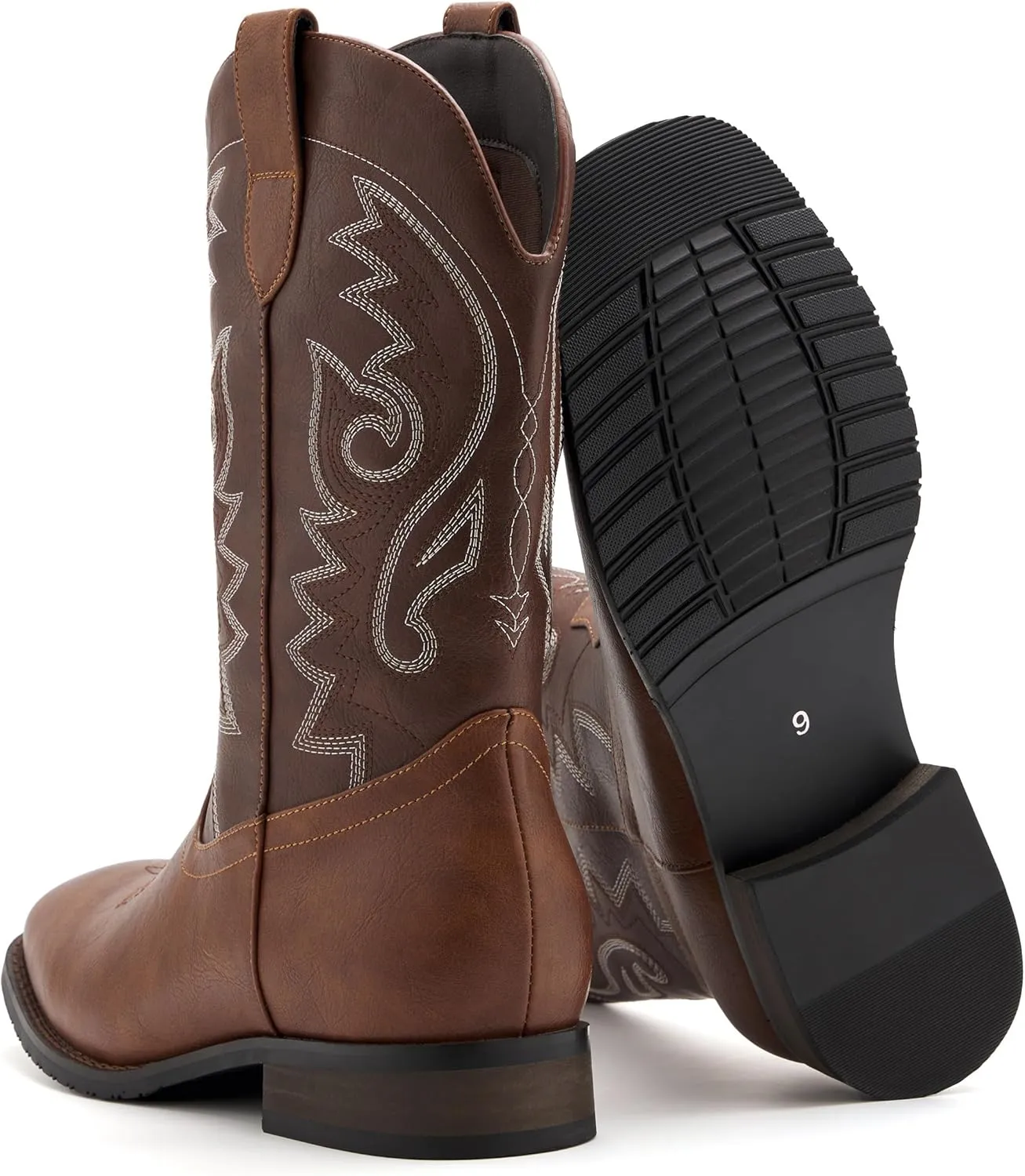 Cowboy Boots for Men Classic Embroidered Western Boots Slip Resistant Square Toe Chunky Heel Ankle Boots Durable and Fashionable Retro Short Boots