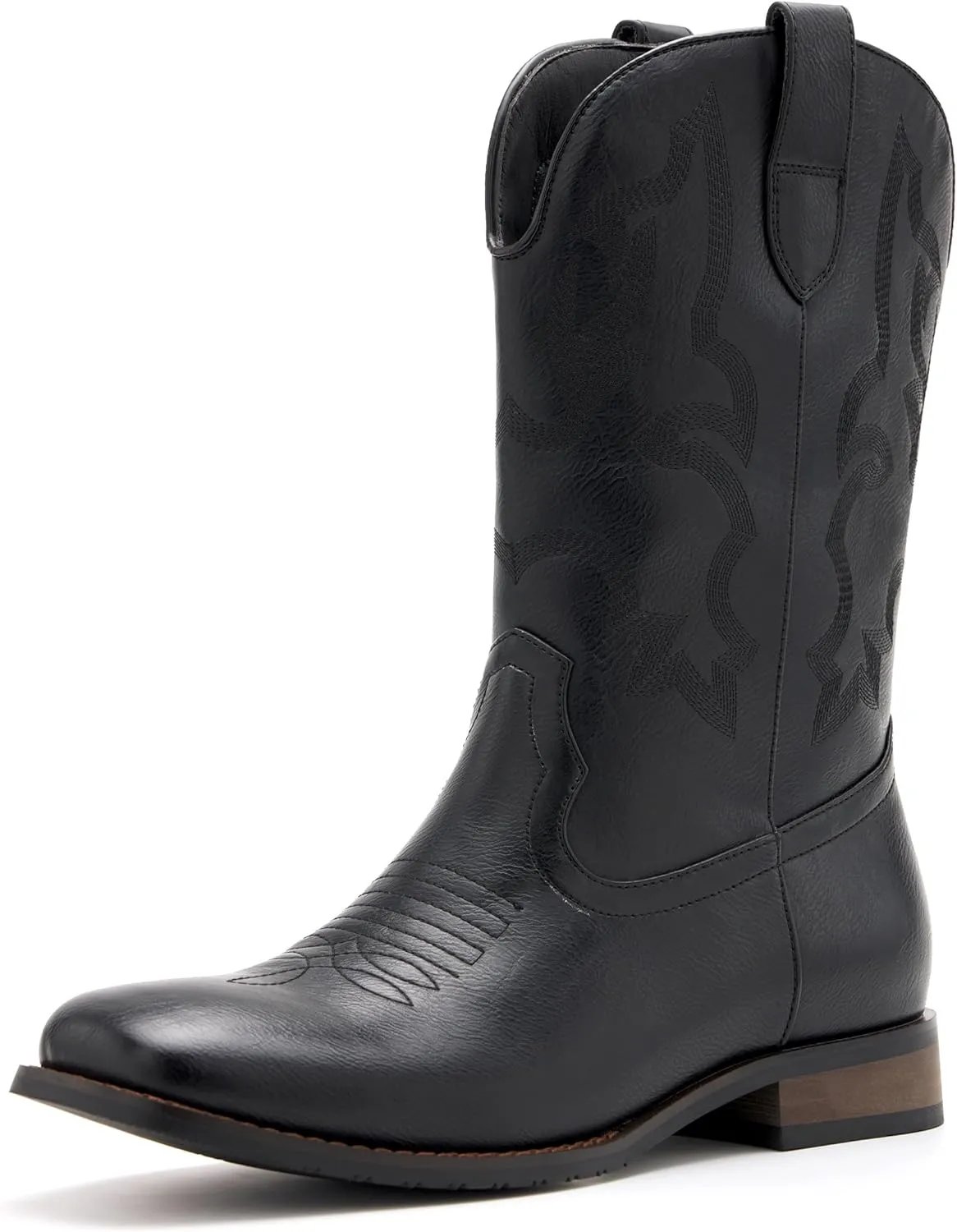 Cowboy Boots for Men Classic Embroidered Western Boots Slip Resistant Square Toe Chunky Heel Ankle Boots Durable and Fashionable Retro Short Boots