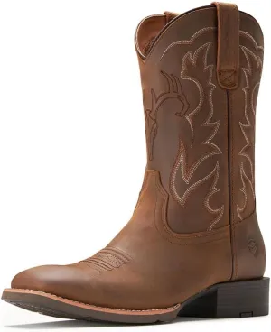Cowboy Boots For Men - Mens Sport Wide Square Toe Western Boot,Oil/Slip Resistant,Durable Fashionable Classic Pull on 10 Inch Wellington Boots - Leather
