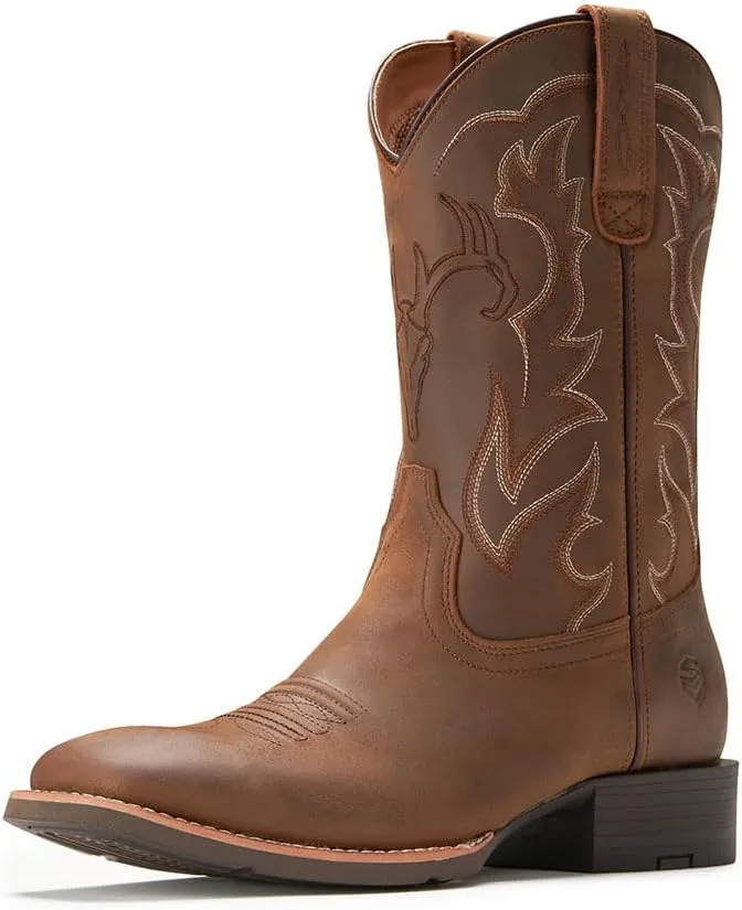 Cowboy Boots For Men - Mens Sport Wide Square Toe Western Boot,Oil/Slip Resistant,Durable Fashionable Classic Pull on 10 Inch Wellington Boots - Leather