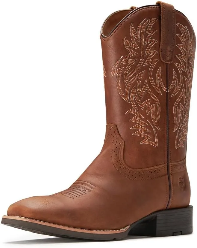 Cowboy Boots For Men - Mens Sport Wide Square Toe Western Boot,Oil/Slip Resistant,Durable Fashionable Classic Pull on 10 Inch Wellington Boots - Soft Toe Work Boots