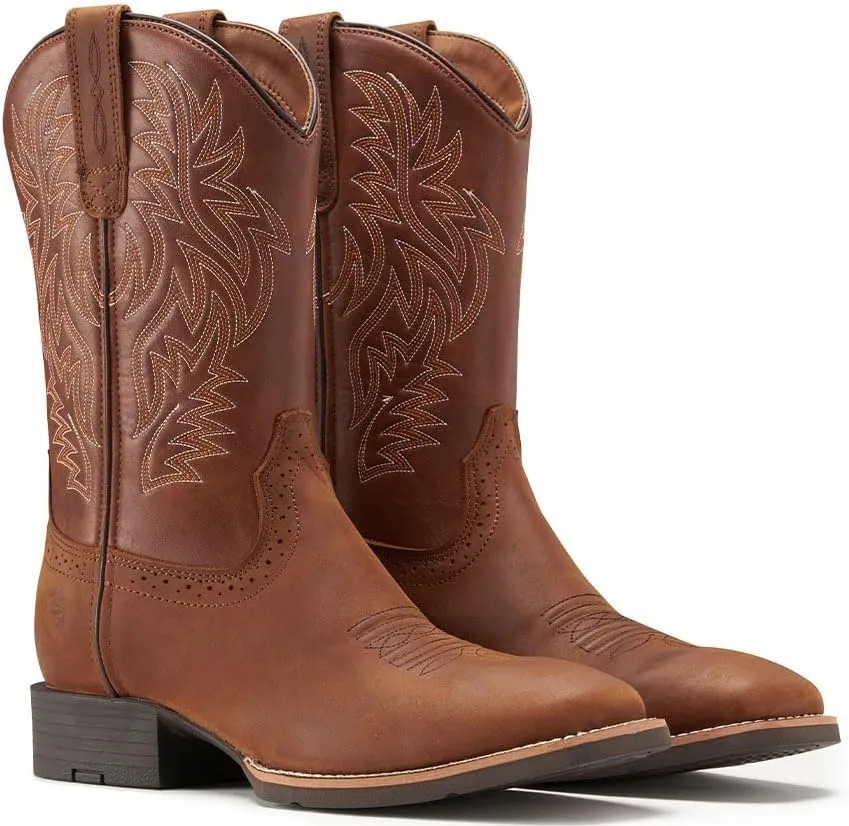 Cowboy Boots For Men - Mens Sport Wide Square Toe Western Boot,Oil/Slip Resistant,Durable Fashionable Classic Pull on 10 Inch Wellington Boots - Soft Toe Work Boots