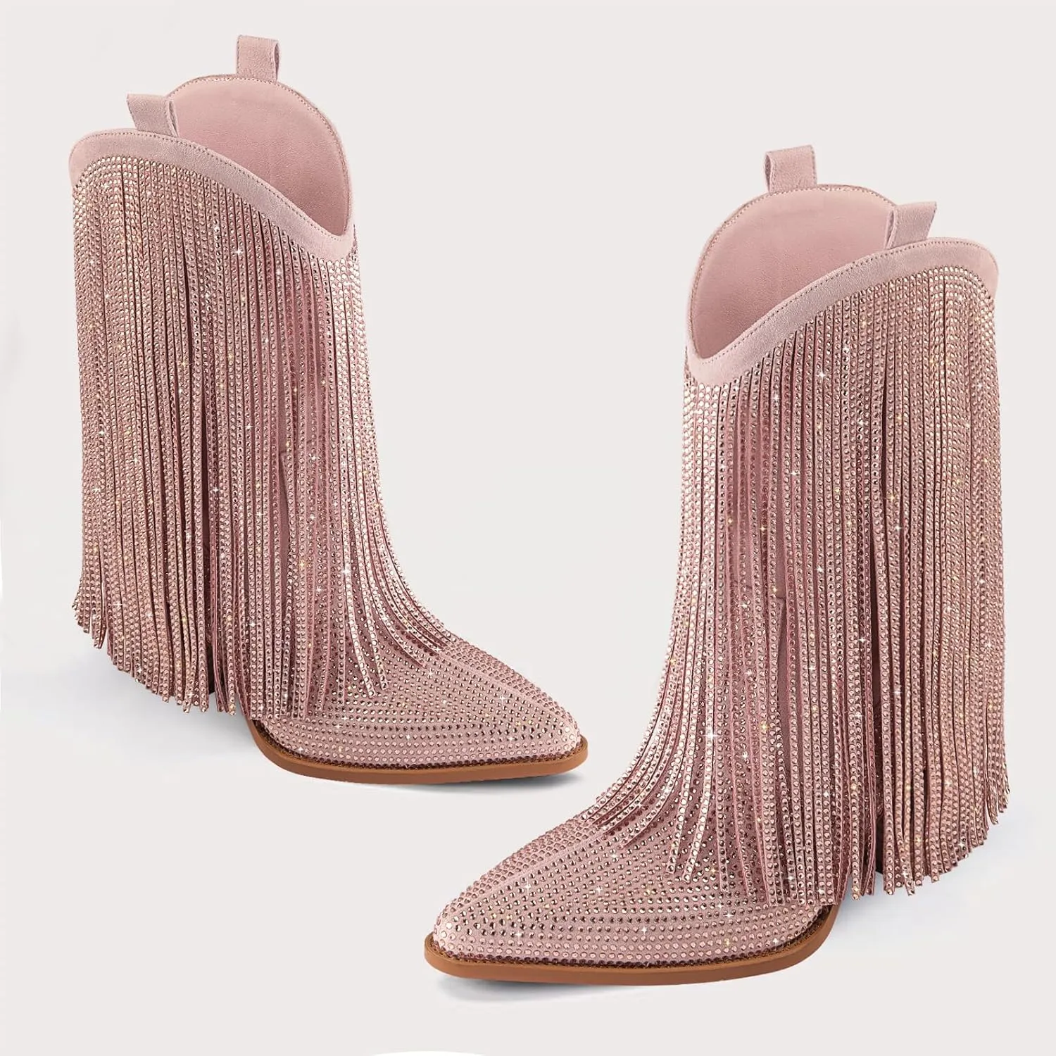 Cowboy Boots for Women - Cowgirl Western Rhinestone Sparkly Fringe Chunky Heel Pointed Toe Ankle Boots