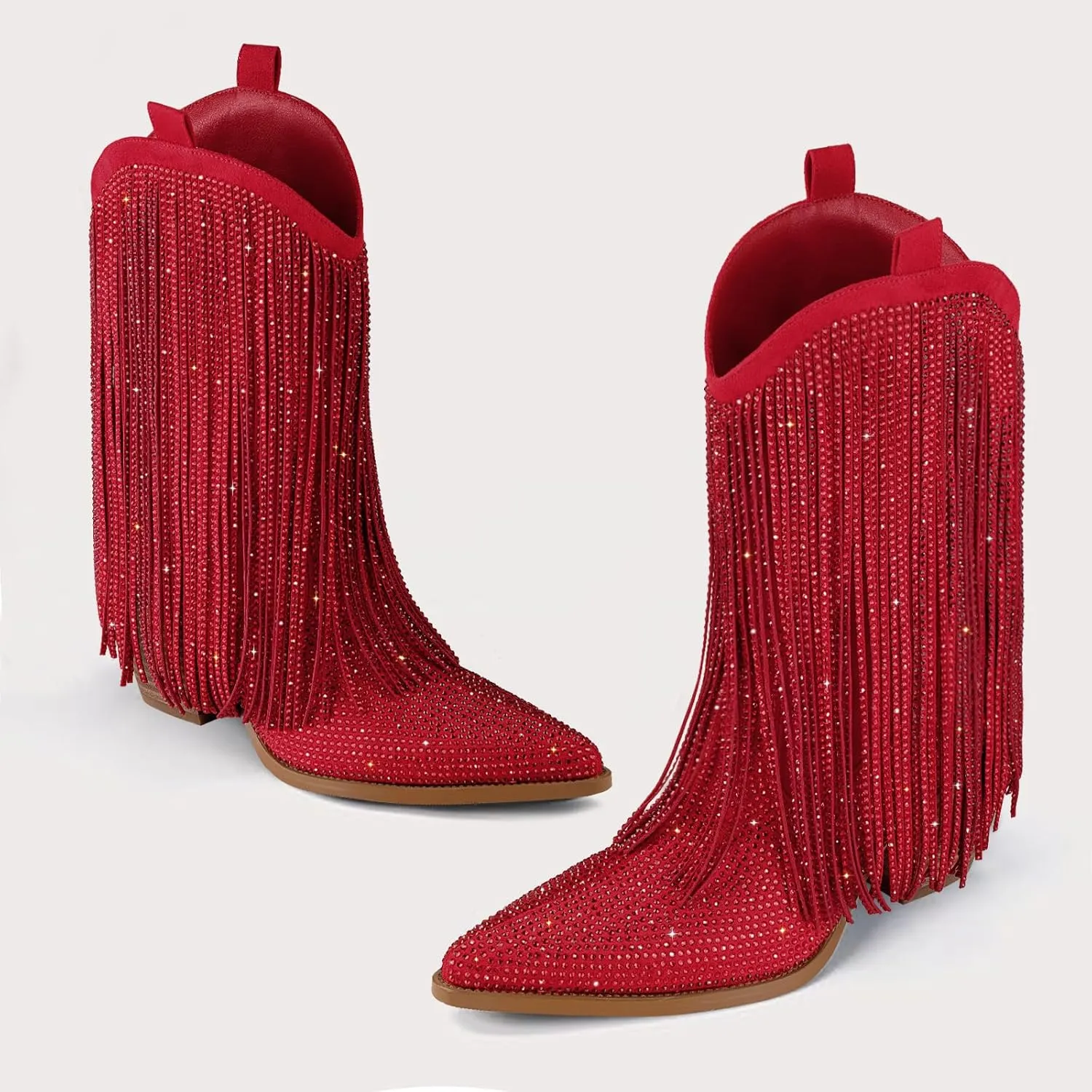 Cowboy Boots for Women - Cowgirl Western Rhinestone Sparkly Fringe Chunky Heel Pointed Toe Ankle Boots