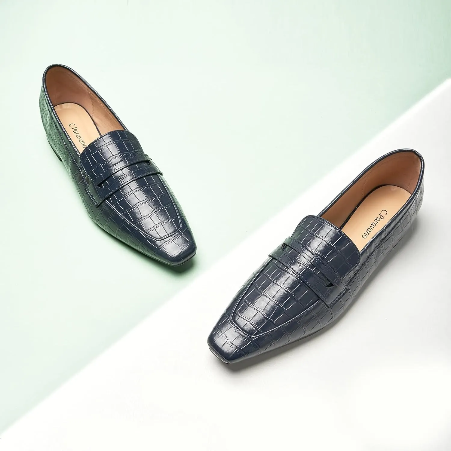 C.Paravano Penny Loafers for Women, Slip-ons Comfortable Dressy Formal Dress Square Toe Flats Loafer Shoes for Business Casual Wear