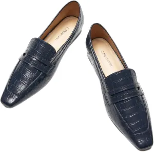C.Paravano Penny Loafers for Women, Slip-ons Comfortable Dressy Formal Dress Square Toe Flats Loafer Shoes for Business Casual Wear