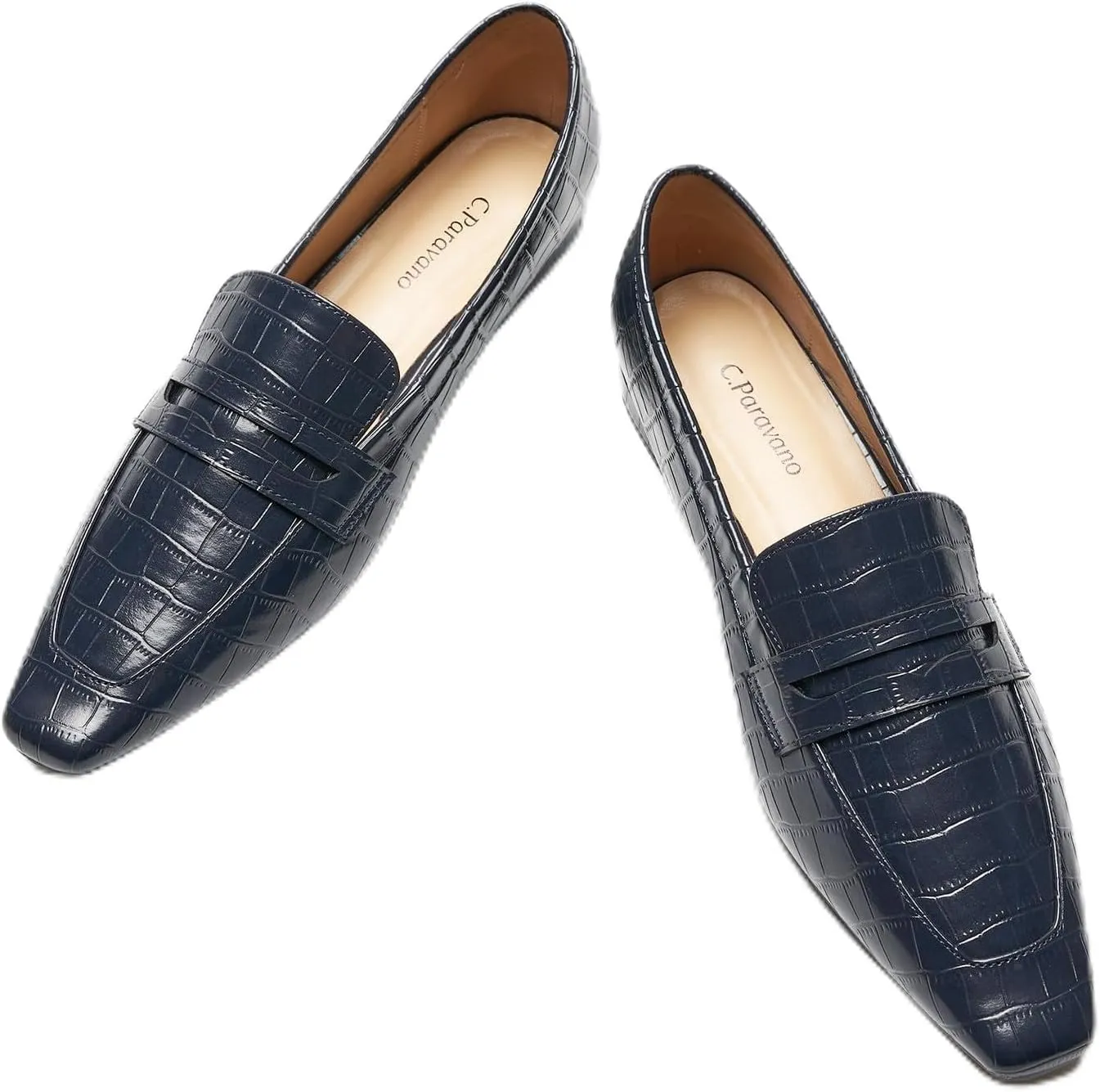 C.Paravano Penny Loafers for Women, Slip-ons Comfortable Dressy Formal Dress Square Toe Flats Loafer Shoes for Business Casual Wear