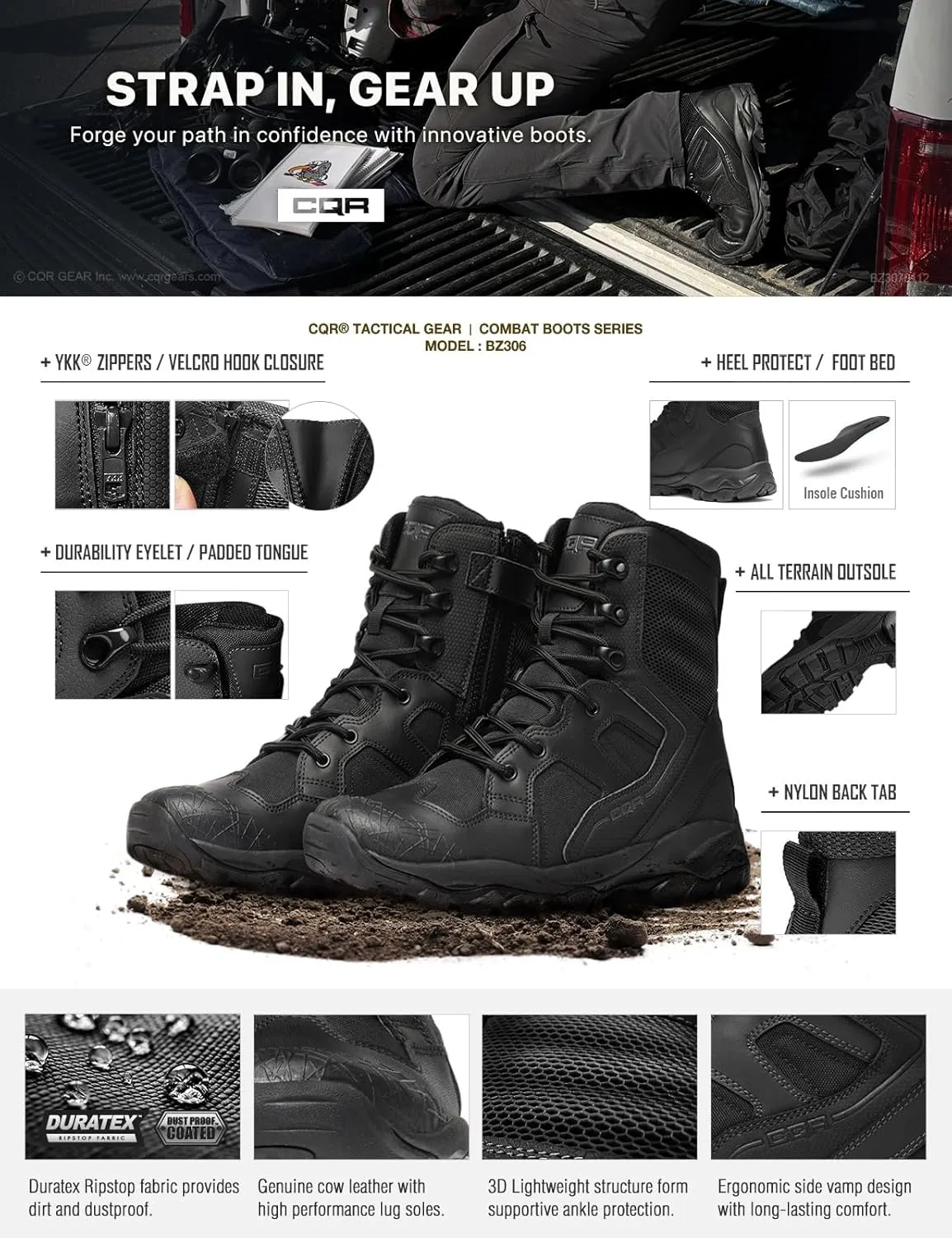 CQR Men's Military Tactical Boots, Lightweight 6 Inches Combat Boots, Durable EDC Outdoor Work Boots