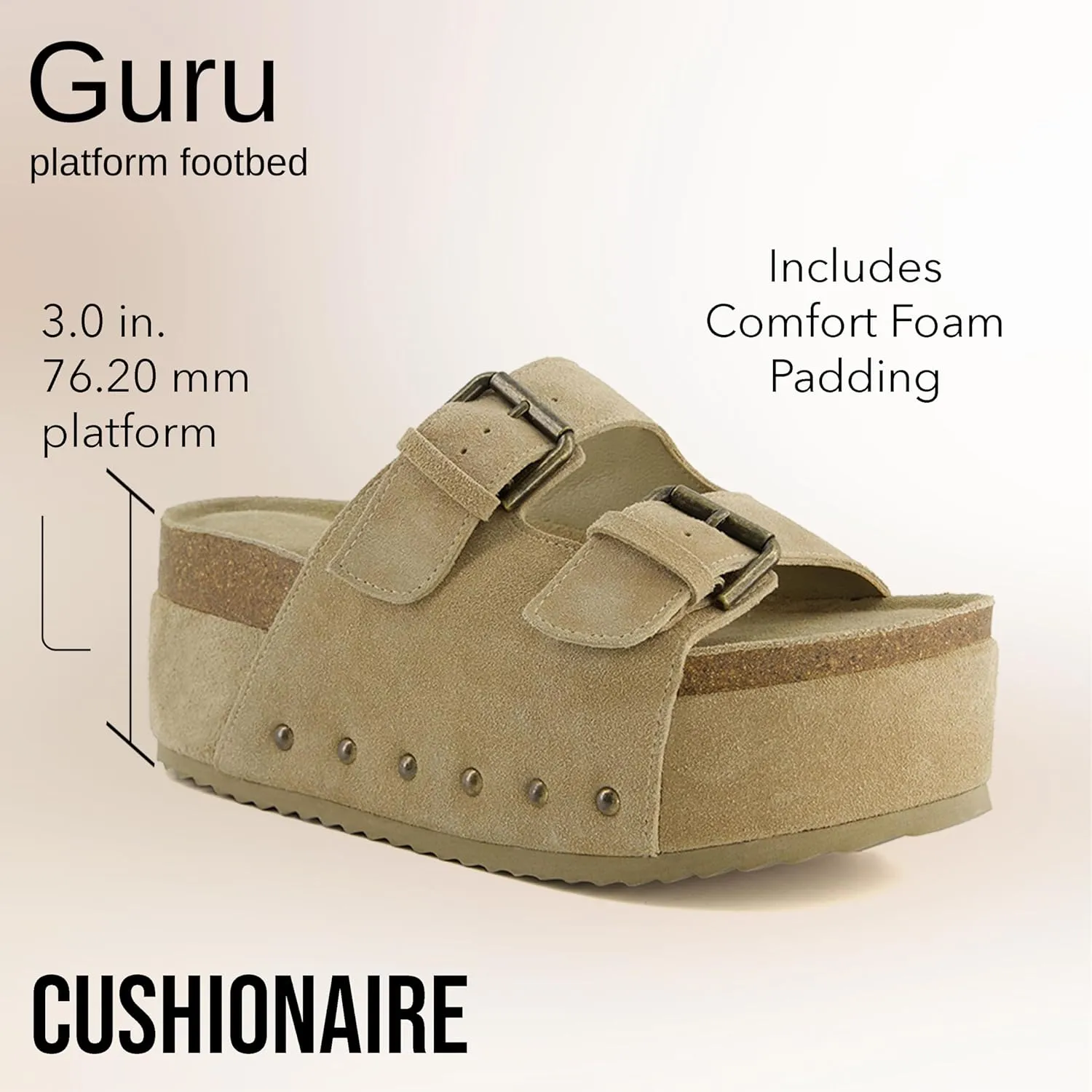 CUSHIONAIRE Guru Platform Sandals Women Footwear – Comfortable Genuine Leather Footbed Studded Chunky Slide Summer Sandals for Women 2025