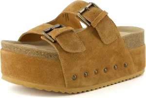 CUSHIONAIRE Guru Platform Sandals Women Footwear – Comfortable Genuine Leather Footbed Studded Chunky Slide Summer Sandals for Women 2025