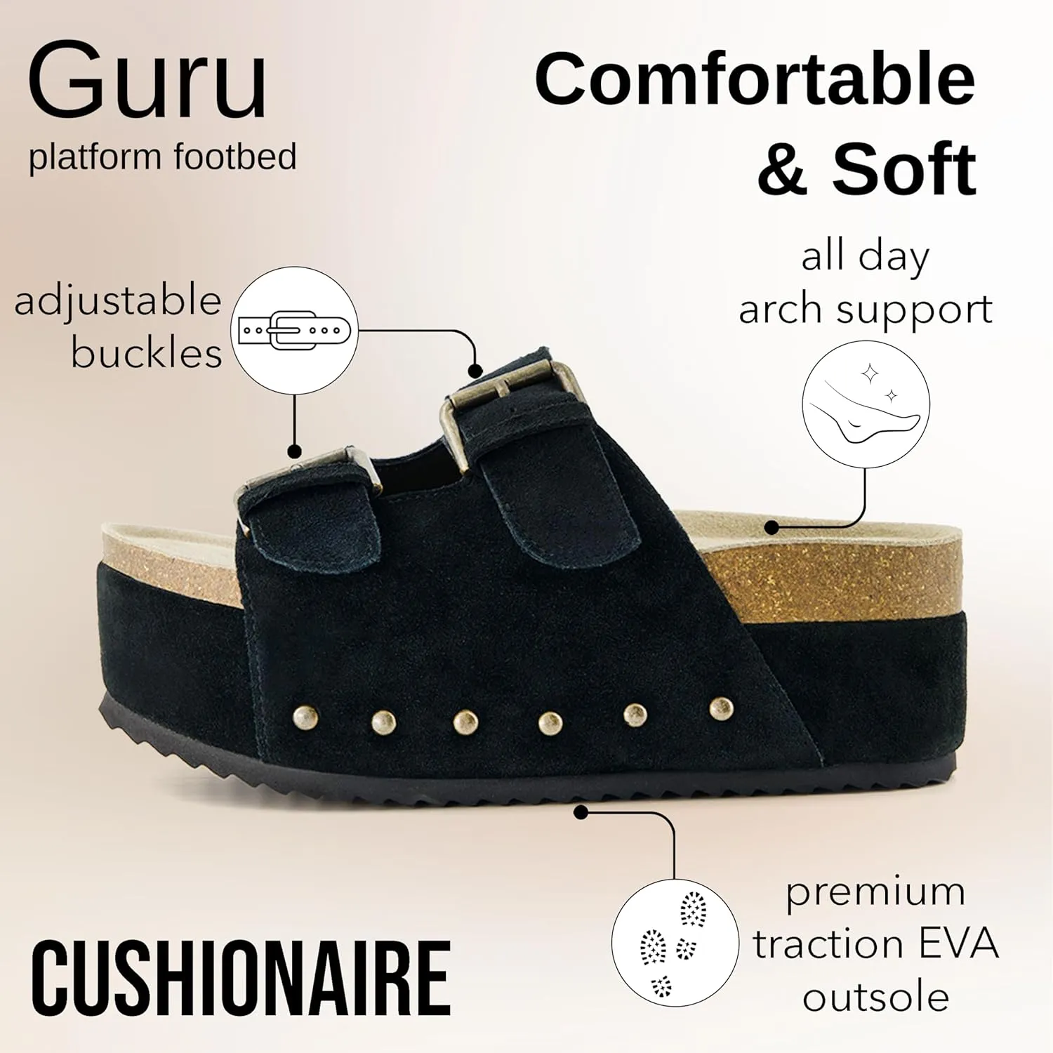 CUSHIONAIRE Guru Platform Sandals Women Footwear – Comfortable Genuine Leather Footbed Studded Chunky Slide Summer Sandals for Women 2025