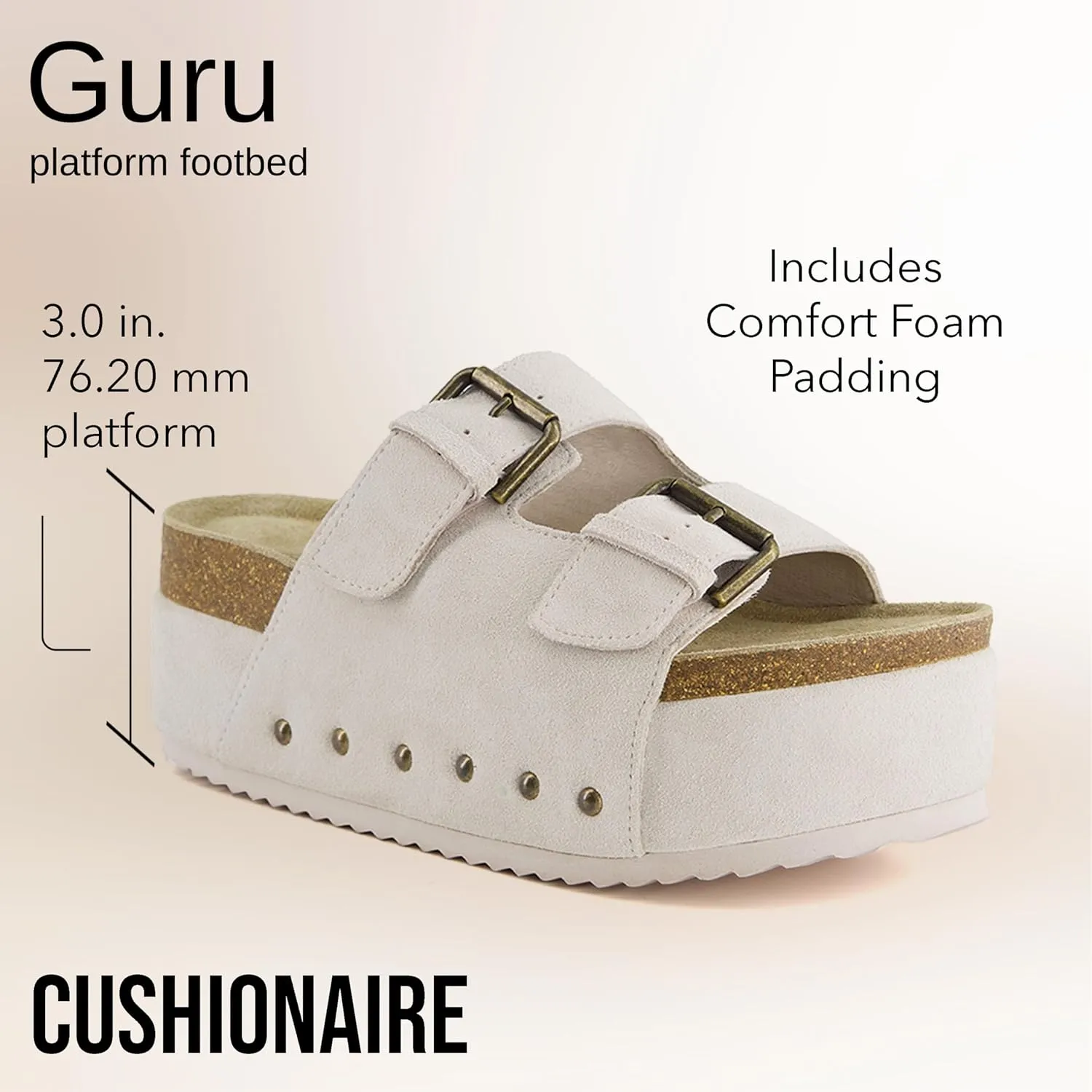 CUSHIONAIRE Guru Platform Sandals Women Footwear – Comfortable Genuine Leather Footbed Studded Chunky Slide Summer Sandals for Women 2025