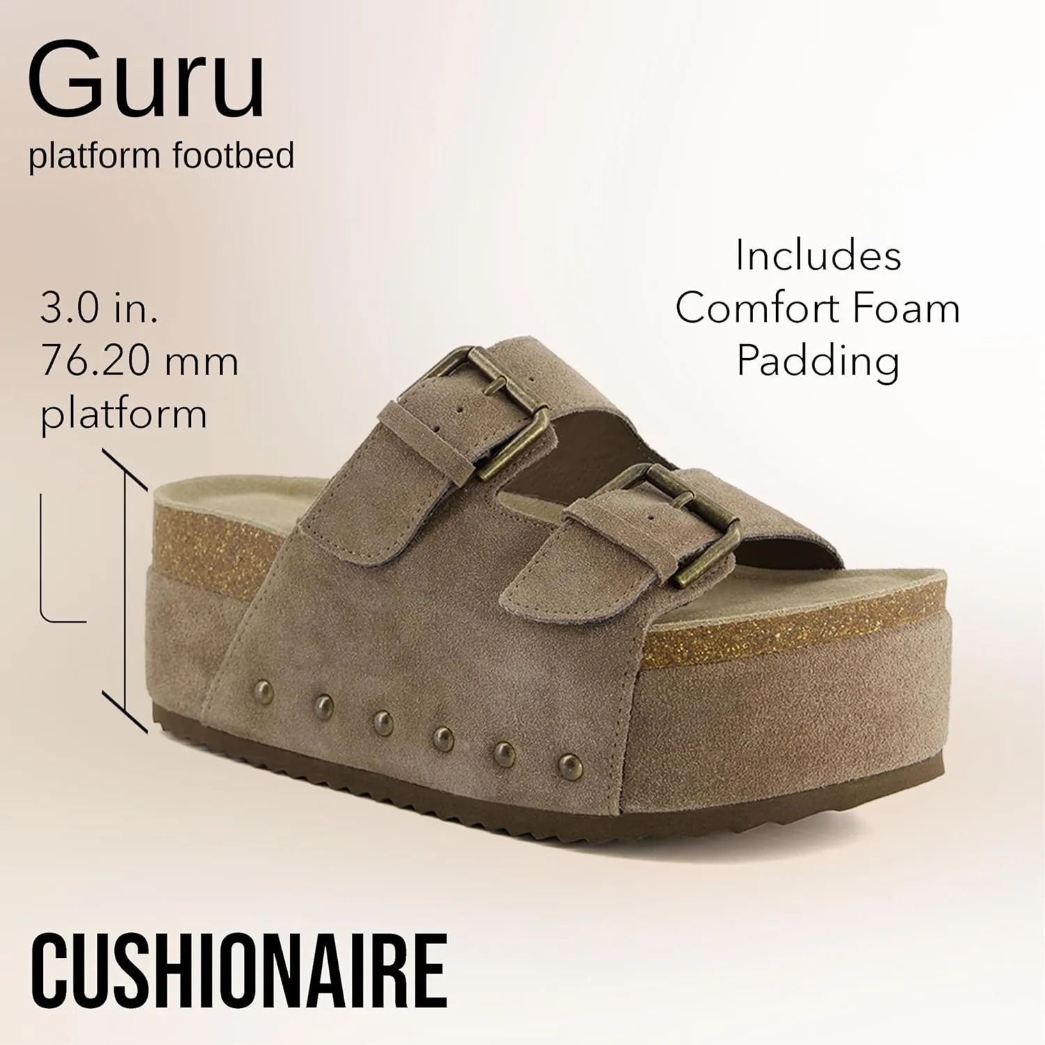 CUSHIONAIRE Guru Platform Sandals Women Footwear – Comfortable Genuine Leather Footbed Studded Chunky Slide Summer Sandals for Women 2025
