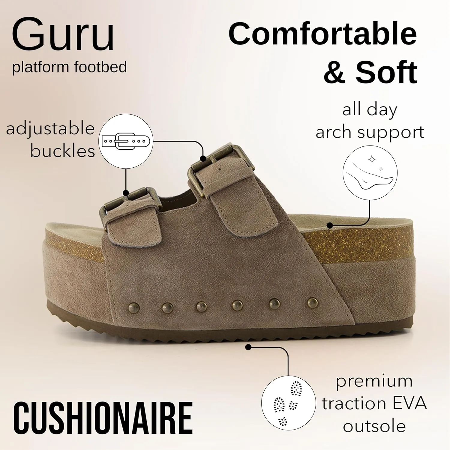 CUSHIONAIRE Guru Platform Sandals Women Footwear – Comfortable Genuine Leather Footbed Studded Chunky Slide Summer Sandals for Women 2025