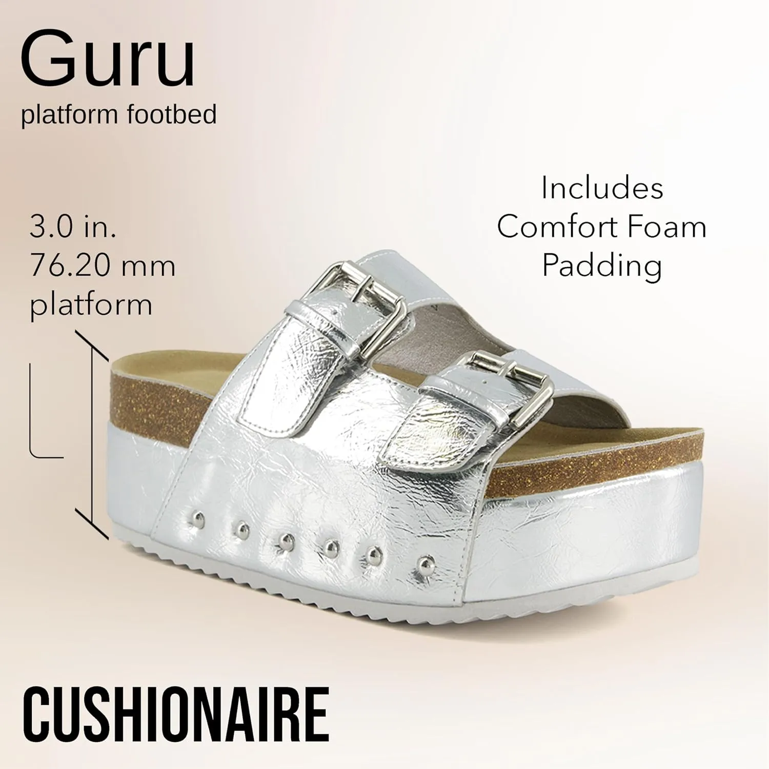CUSHIONAIRE Guru Platform Sandals Women Footwear – Comfortable Genuine Leather Footbed Studded Chunky Slide Summer Sandals for Women 2025