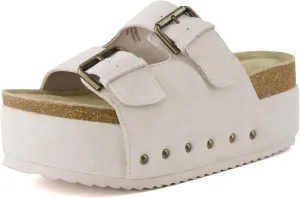 CUSHIONAIRE Guru Platform Sandals Women Footwear – Comfortable Genuine Leather Footbed Studded Chunky Slide Summer Sandals for Women 2025