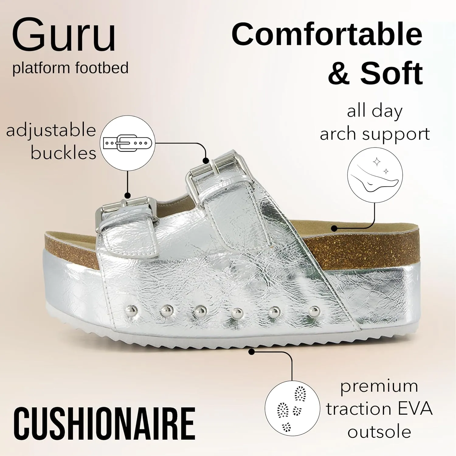 CUSHIONAIRE Guru Platform Sandals Women Footwear – Comfortable Genuine Leather Footbed Studded Chunky Slide Summer Sandals for Women 2025