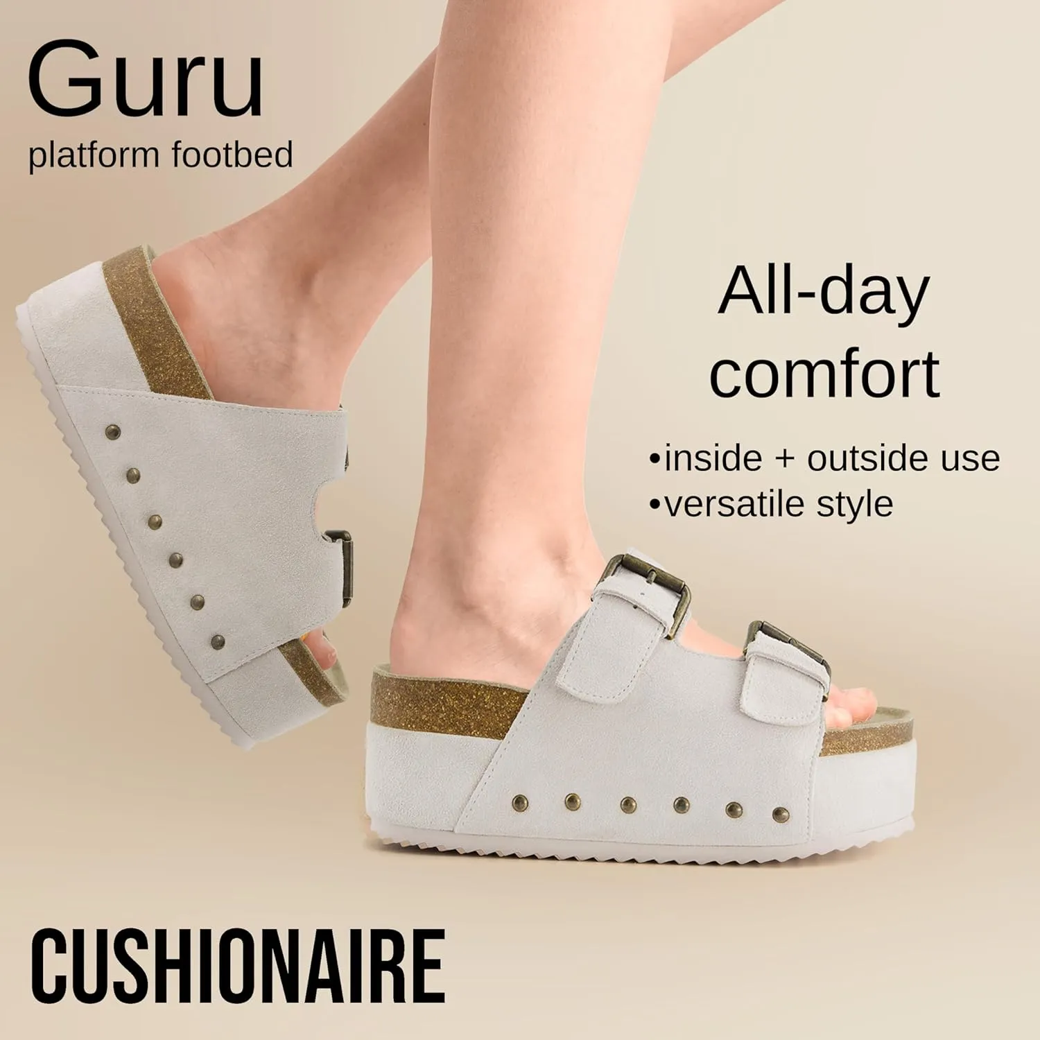 CUSHIONAIRE Guru Platform Sandals Women Footwear – Comfortable Genuine Leather Footbed Studded Chunky Slide Summer Sandals for Women 2025