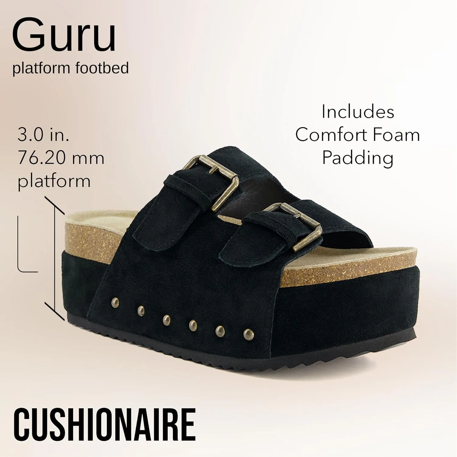 CUSHIONAIRE Guru Platform Sandals Women Footwear – Comfortable Genuine Leather Footbed Studded Chunky Slide Summer Sandals for Women 2025