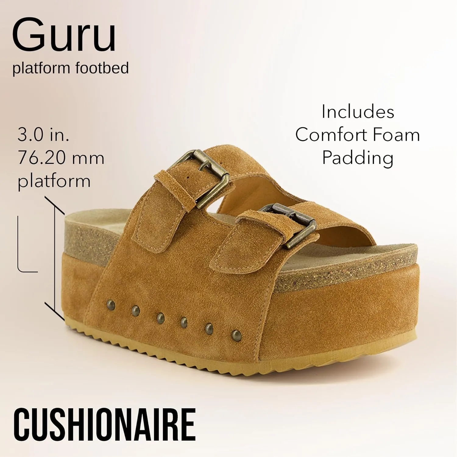 CUSHIONAIRE Guru Platform Sandals Women Footwear – Comfortable Genuine Leather Footbed Studded Chunky Slide Summer Sandals for Women 2025