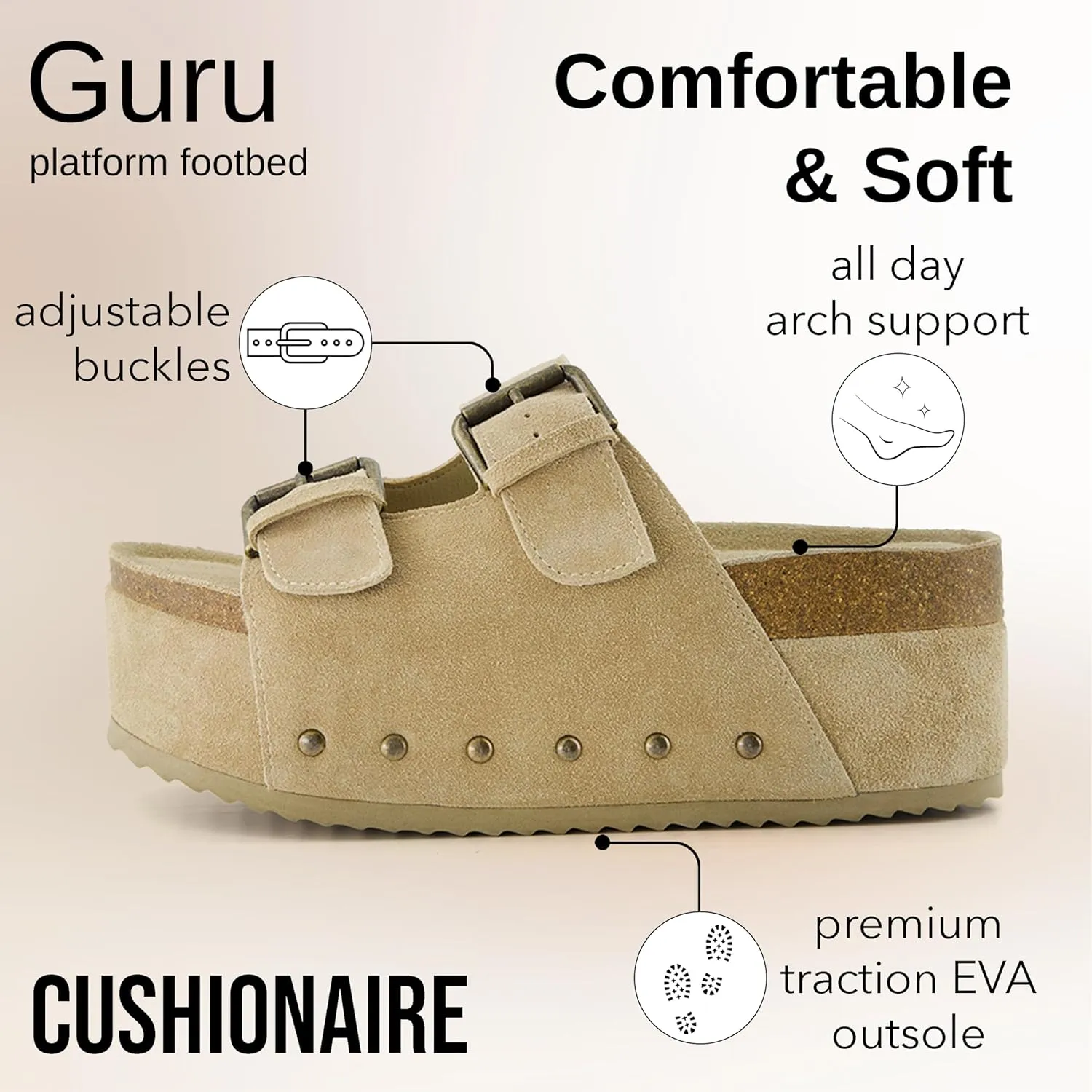 CUSHIONAIRE Guru Platform Sandals Women Footwear – Comfortable Genuine Leather Footbed Studded Chunky Slide Summer Sandals for Women 2025