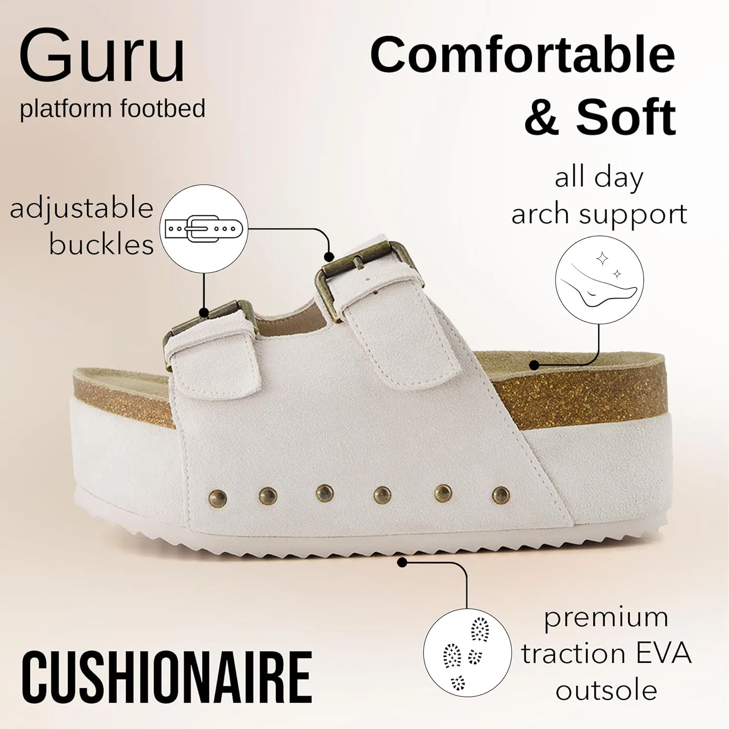 CUSHIONAIRE Guru Platform Sandals Women Footwear – Comfortable Genuine Leather Footbed Studded Chunky Slide Summer Sandals for Women 2025