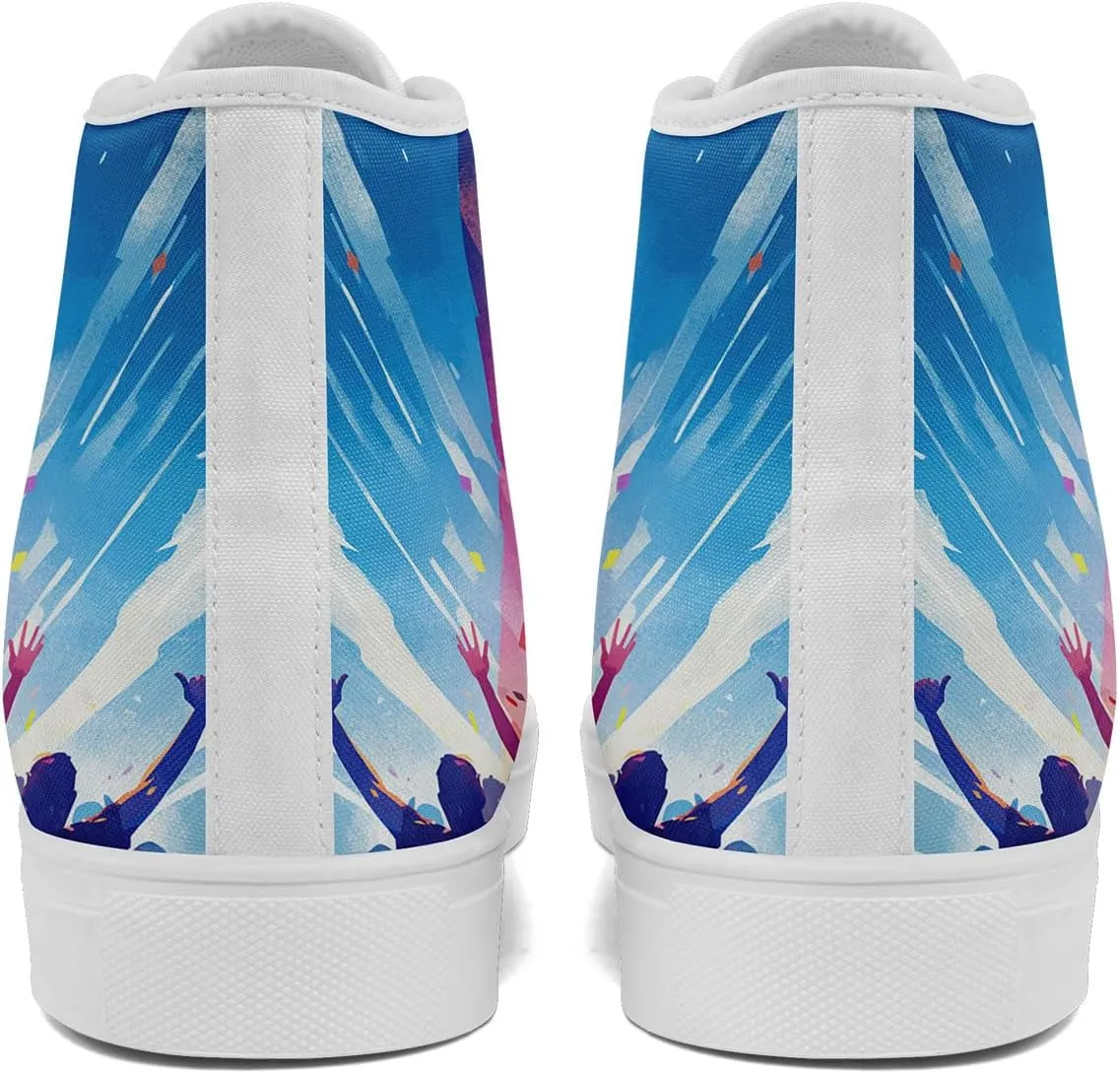 Custom Rainbow Stripe High-Top Sneakers Unisex Pride Personalized LGBTQ Canvas Shoes Gift Fashion Casual Sneakers