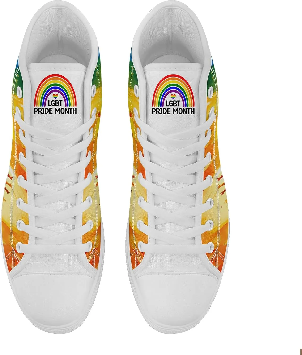 Custom Rainbow Stripe High-Top Sneakers Unisex Pride Personalized LGBTQ Canvas Shoes Gift Fashion Casual Sneakers