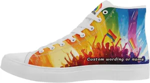 Custom Rainbow Stripe High-Top Sneakers Unisex Pride Personalized LGBTQ Canvas Shoes Gift Fashion Casual Sneakers
