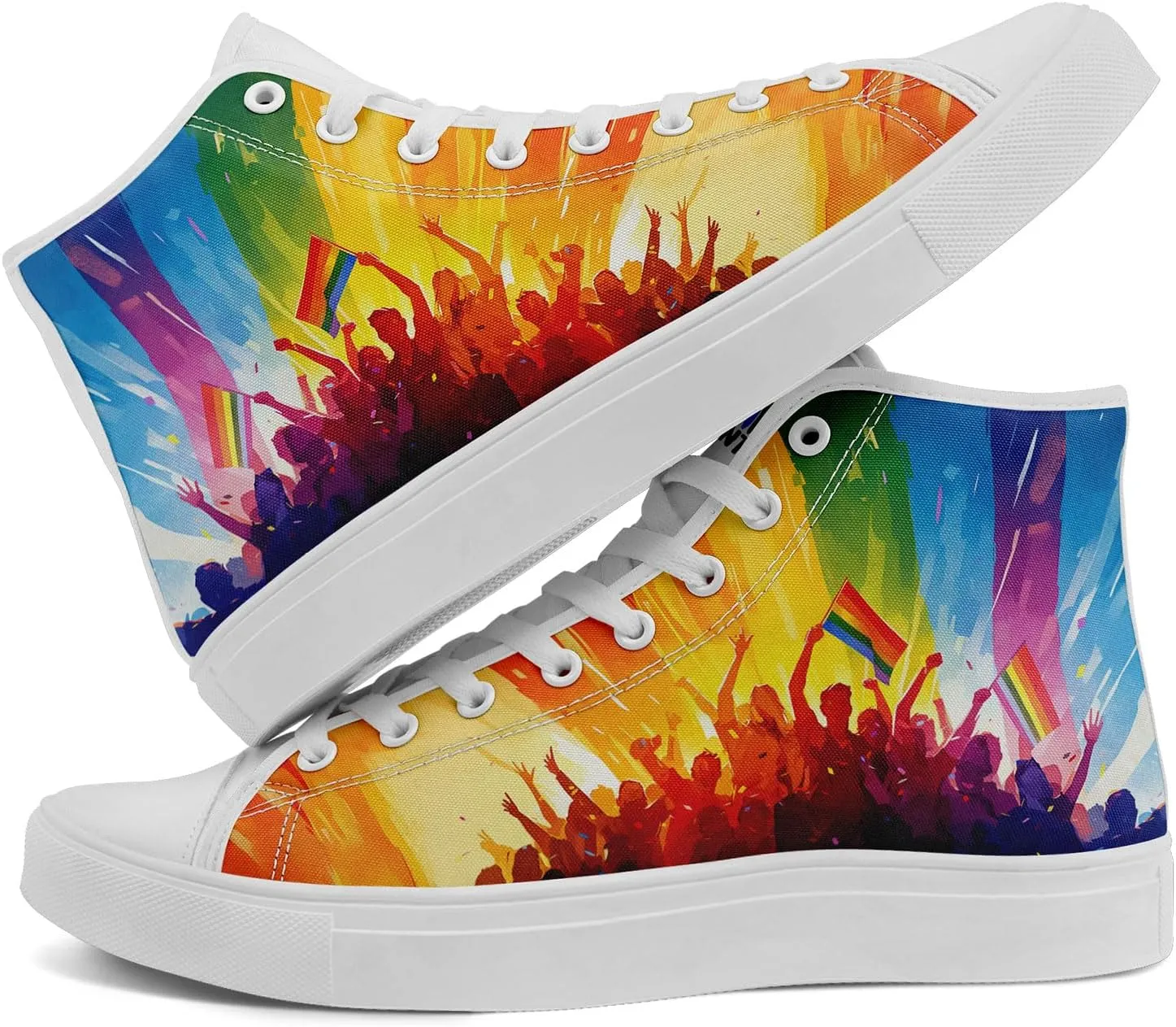 Custom Rainbow Stripe High-Top Sneakers Unisex Pride Personalized LGBTQ Canvas Shoes Gift Fashion Casual Sneakers