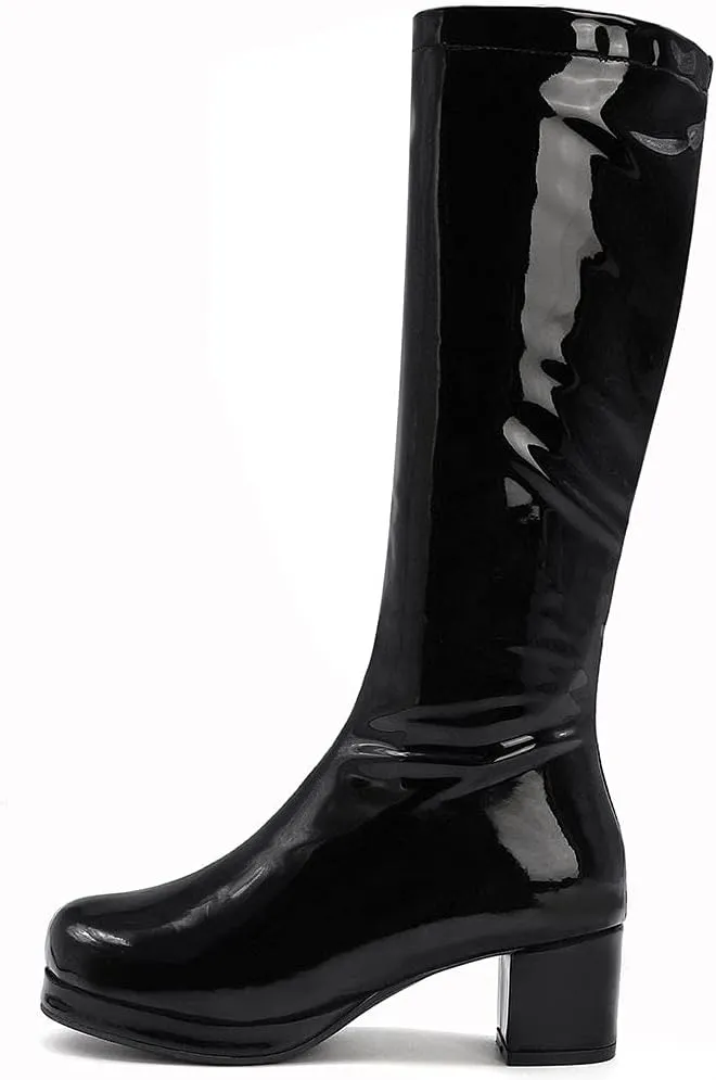 CYNLLIO Mid Calf Boots for Women Chunky High Heels Platform Boots Fashion PU Leather Solid Color Cosplay Dress Boots