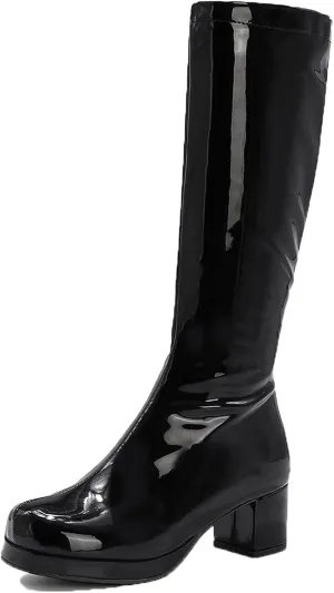 CYNLLIO Mid Calf Boots for Women Chunky High Heels Platform Boots Fashion PU Leather Solid Color Cosplay Dress Boots