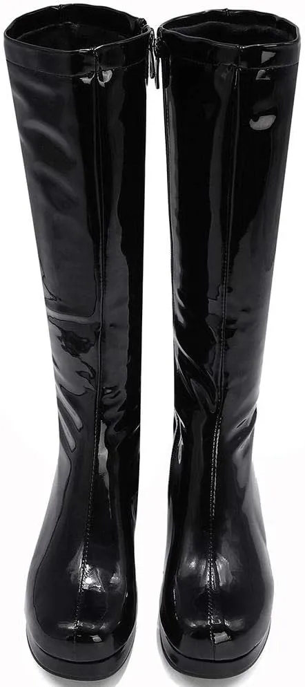CYNLLIO Mid Calf Boots for Women Chunky High Heels Platform Boots Fashion PU Leather Solid Color Cosplay Dress Boots