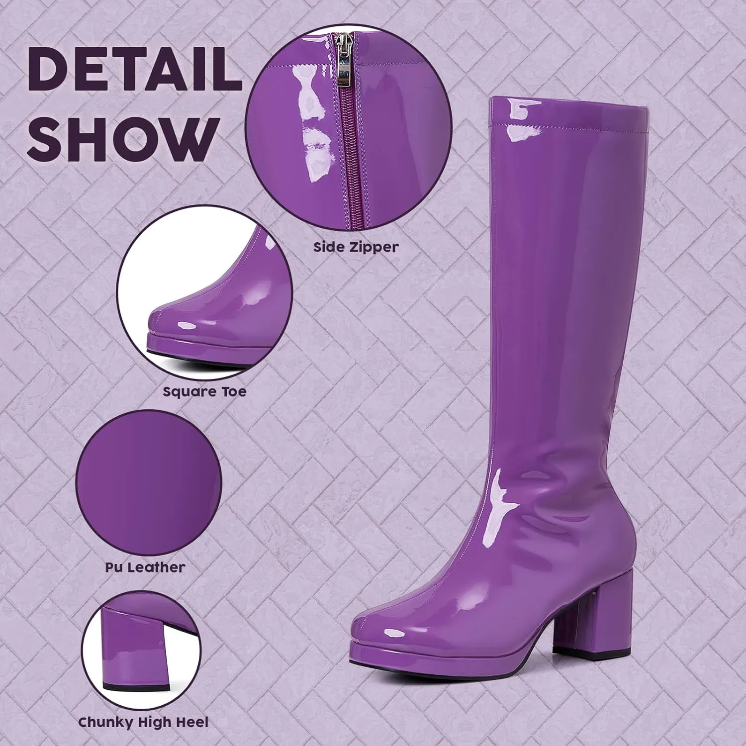 CYNLLIO Mid Calf Boots for Women Chunky High Heels Platform Boots Fashion PU Leather Solid Color Cosplay Dress Boots