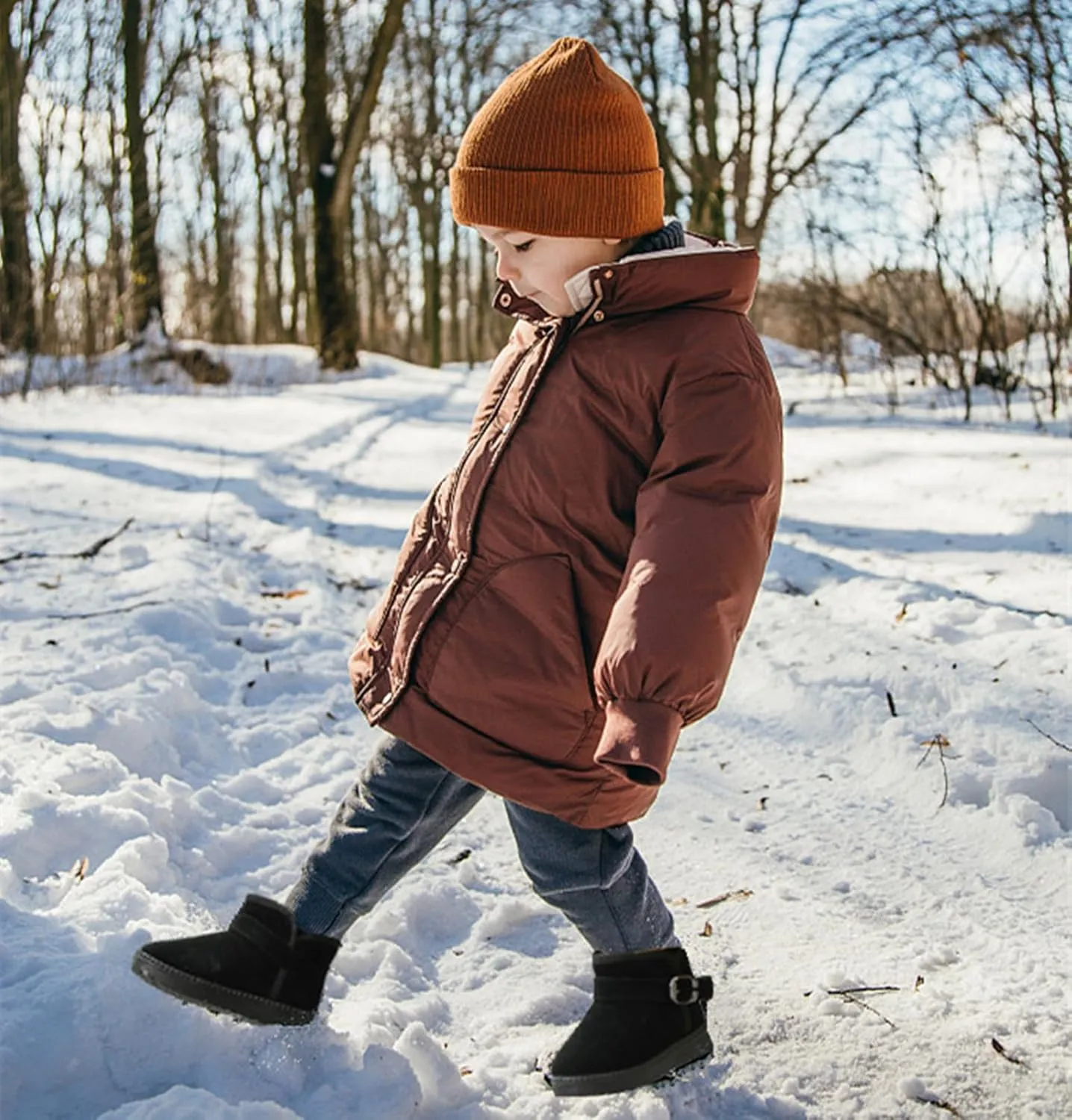 DADAWEN Baby's Boy's Girl's Toddler Fashion Cute Waterproof Outdoor Fur Lining Non-Slip Warm Snow Boots