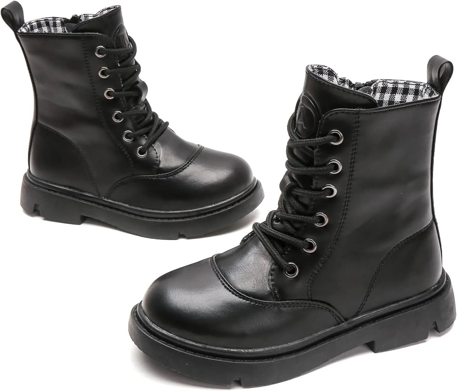 DADAWEN Boys Girls Waterproof Lace Up Glitter Mid Calf Combat Boots With Side Zipper for Toddler/Little Kid/Big Kid