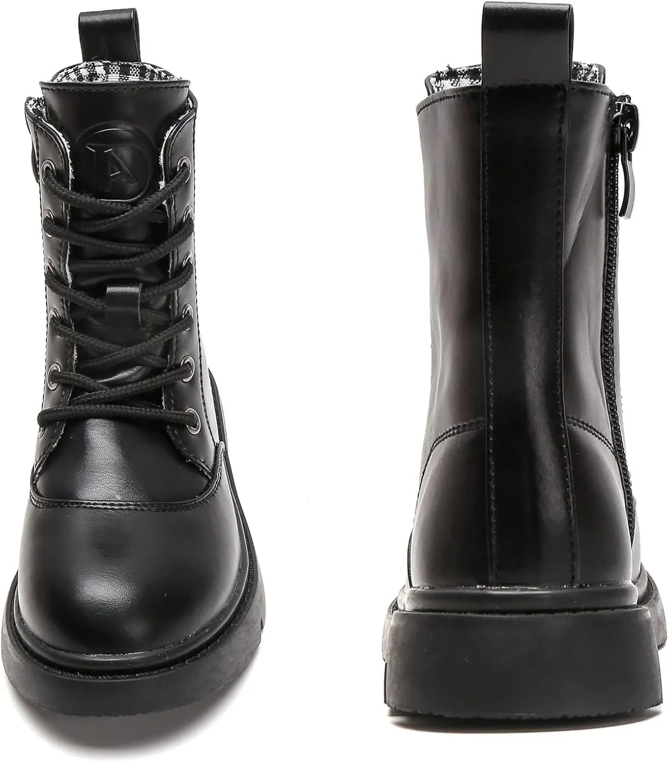 DADAWEN Boys Girls Waterproof Lace Up Glitter Mid Calf Combat Boots With Side Zipper for Toddler/Little Kid/Big Kid