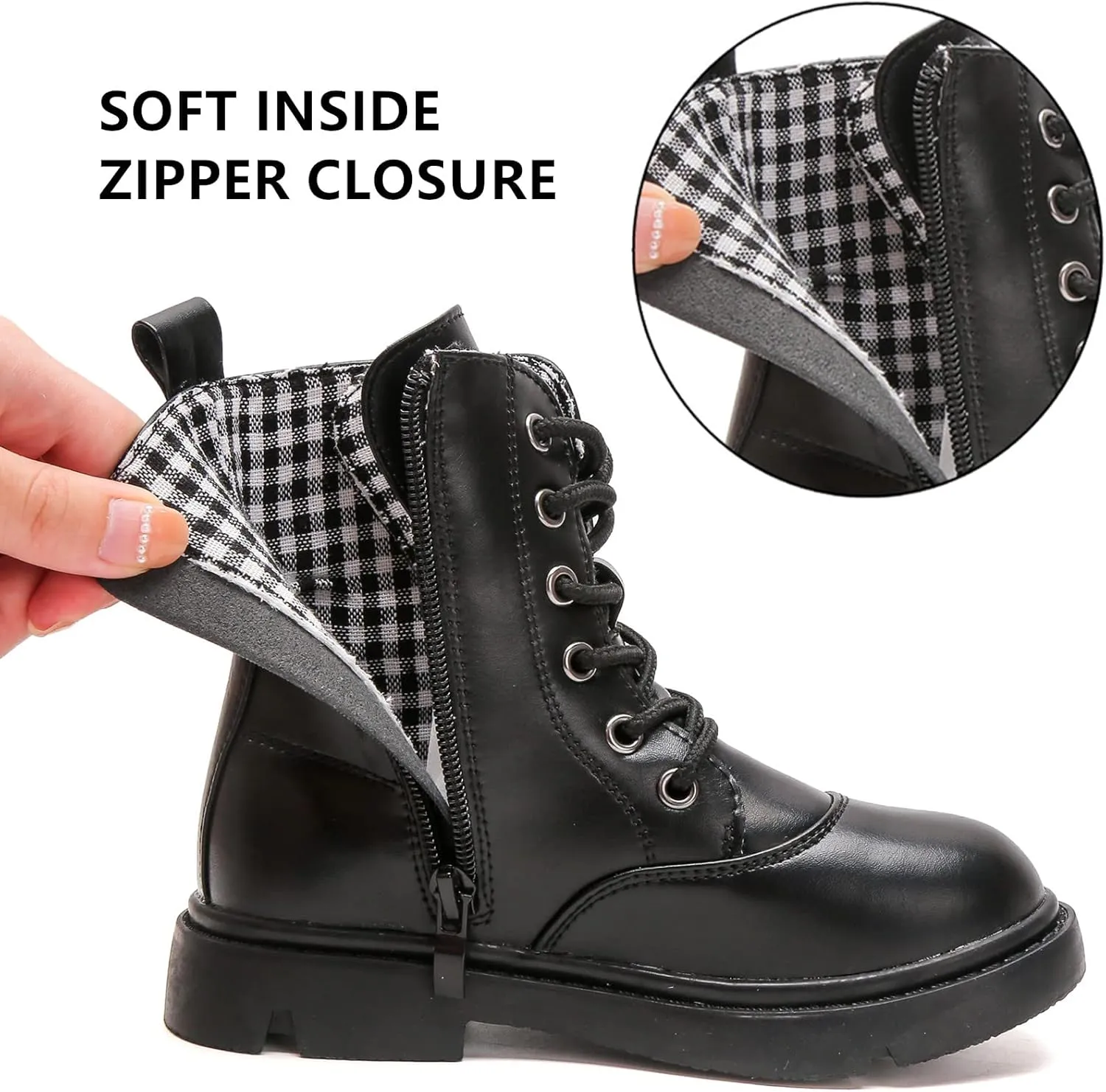 DADAWEN Boys Girls Waterproof Lace Up Glitter Mid Calf Combat Boots With Side Zipper for Toddler/Little Kid/Big Kid