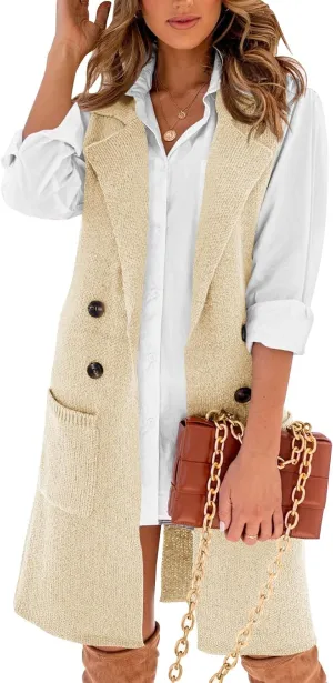Danedvi Women Open Front Lapel Collar Cardigan Vest Button Down Long Sweaters Cardigan Solid Outerwear Coats