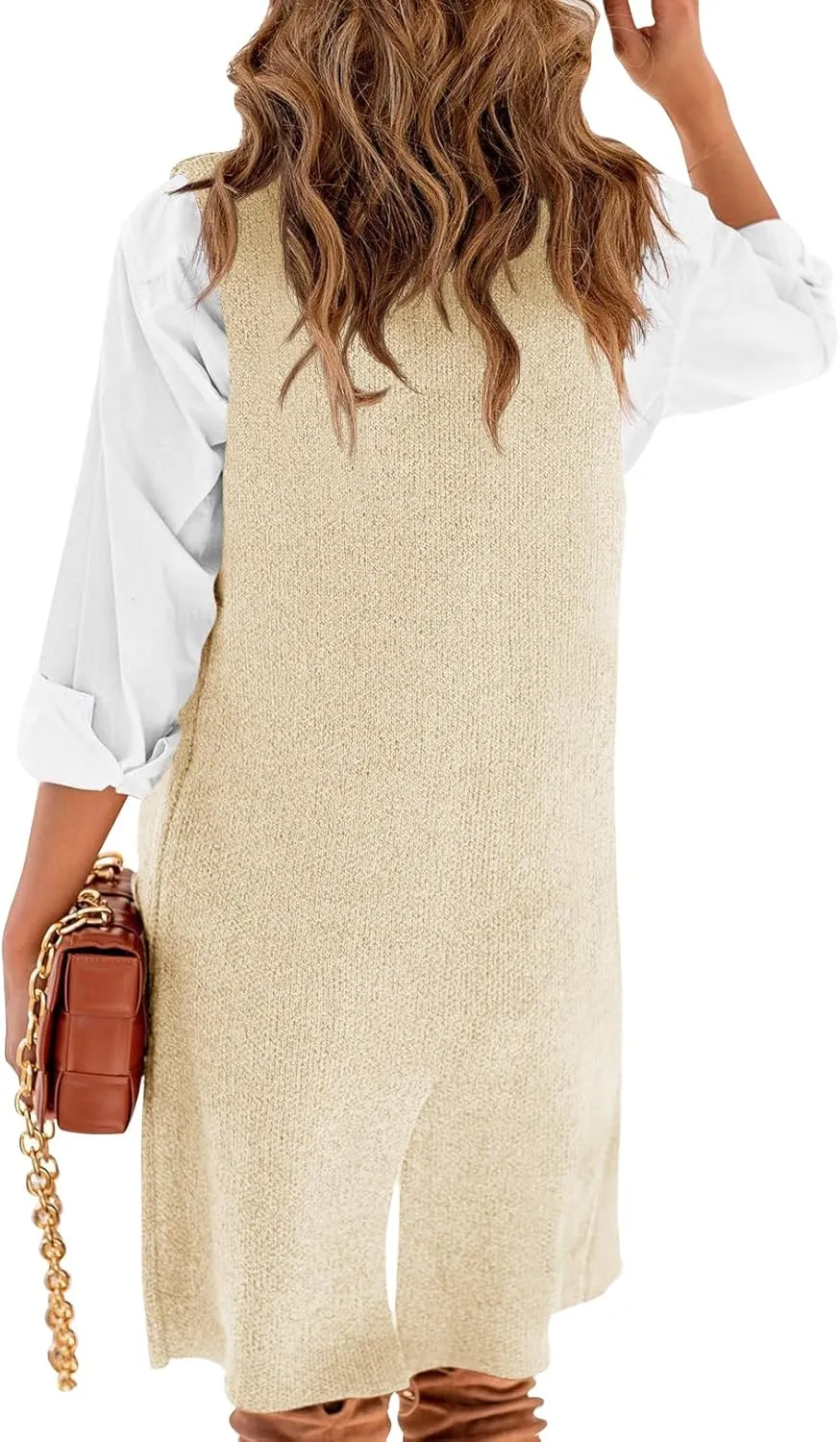 Danedvi Women Open Front Lapel Collar Cardigan Vest Button Down Long Sweaters Cardigan Solid Outerwear Coats