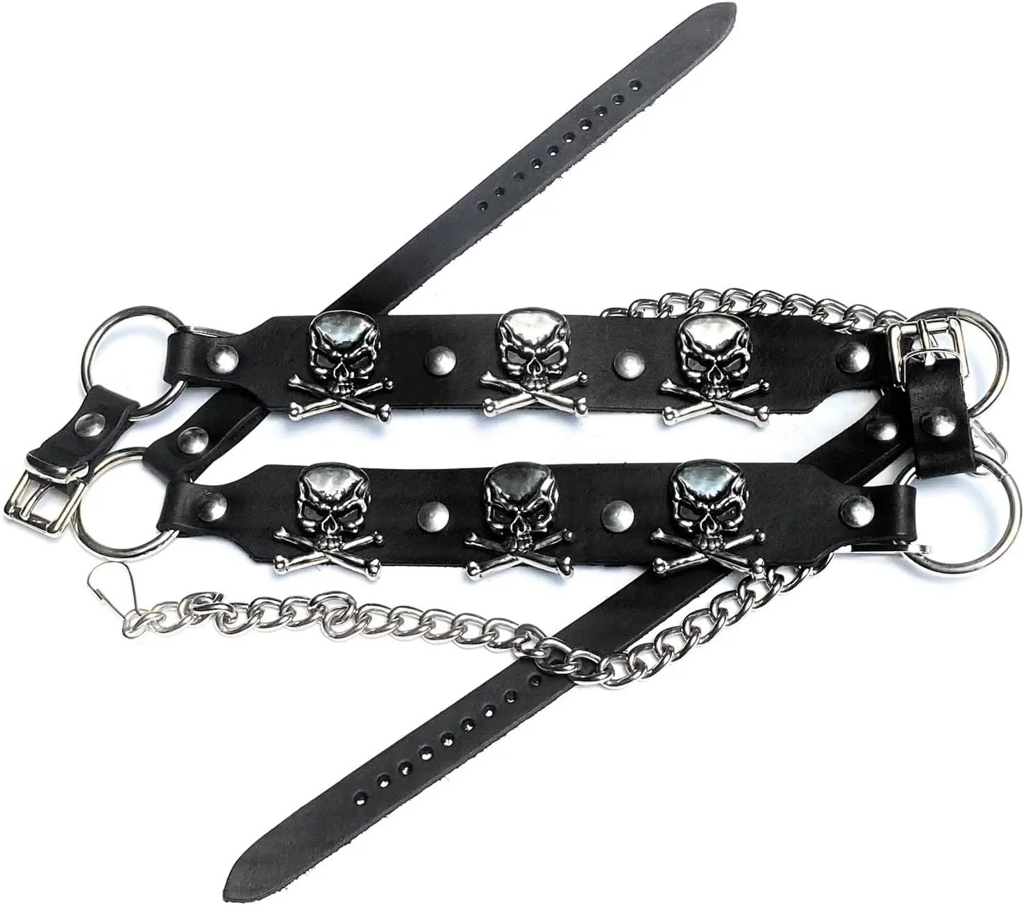 Dangerous Threads Biker Boots Boot Chains Black Leather with Skull & Crossbones Ornaments