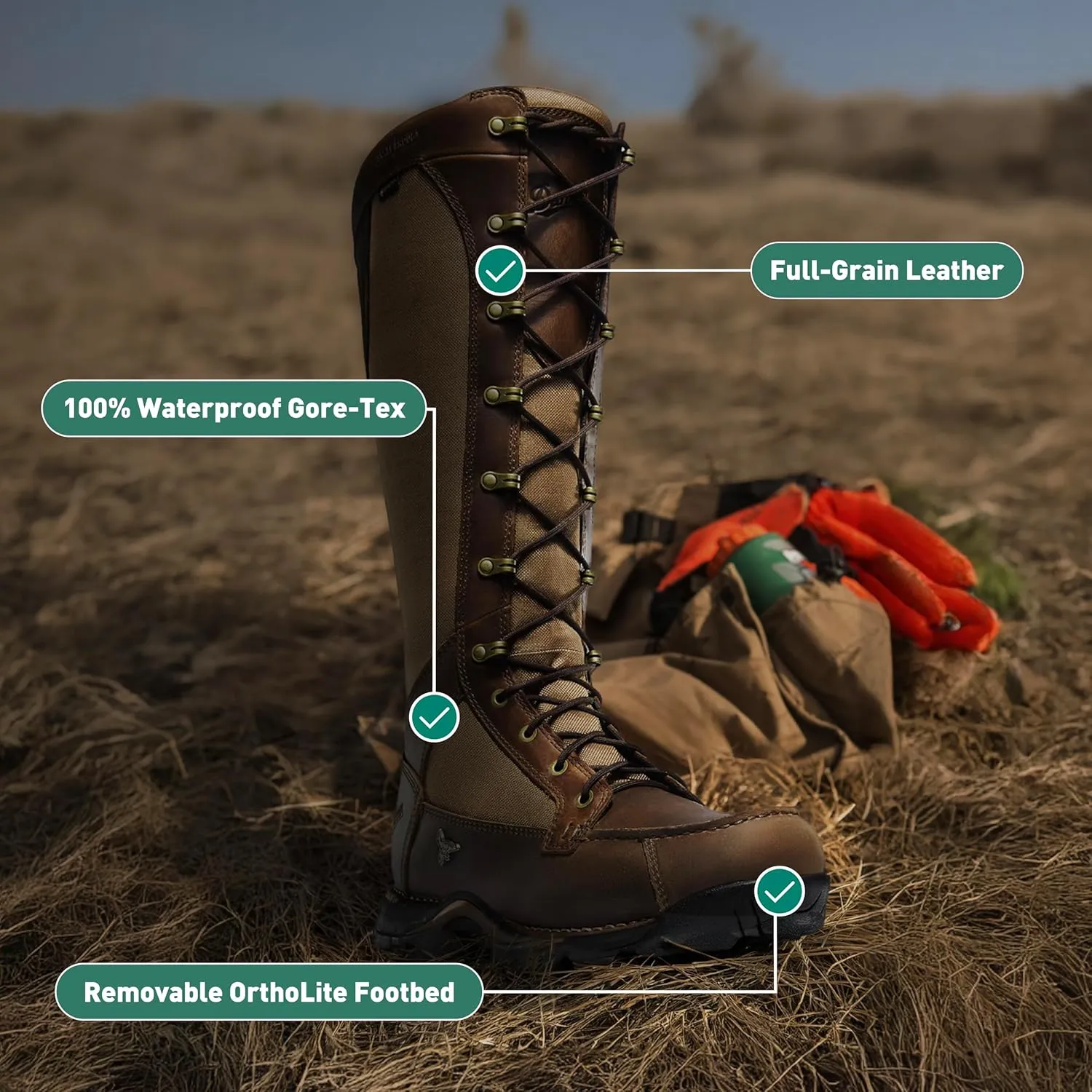 Danner Sharptail 17" Side-Zip Waterproof Snake Boots for Men - Full-Grain Leather and Nylon with 360° Snake Guard, Comfort Footbed & Traction Outsole