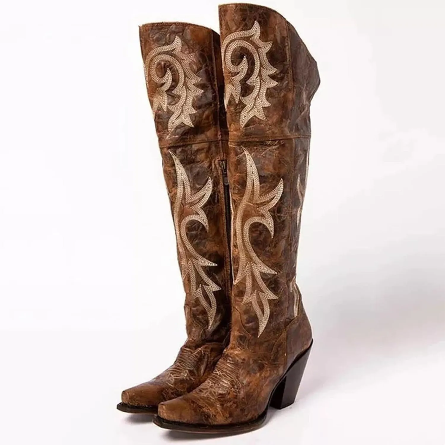 Dark Brown Suede High Heeled Boots,Women's Pointed Toe Thick Heeled Boots,Non Slip High Boots,Comfortable Cotton Lining Boots
