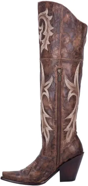 Dark Brown Suede High Heeled Boots,Women's Pointed Toe Thick Heeled Boots,Non Slip High Boots,Comfortable Cotton Lining Boots