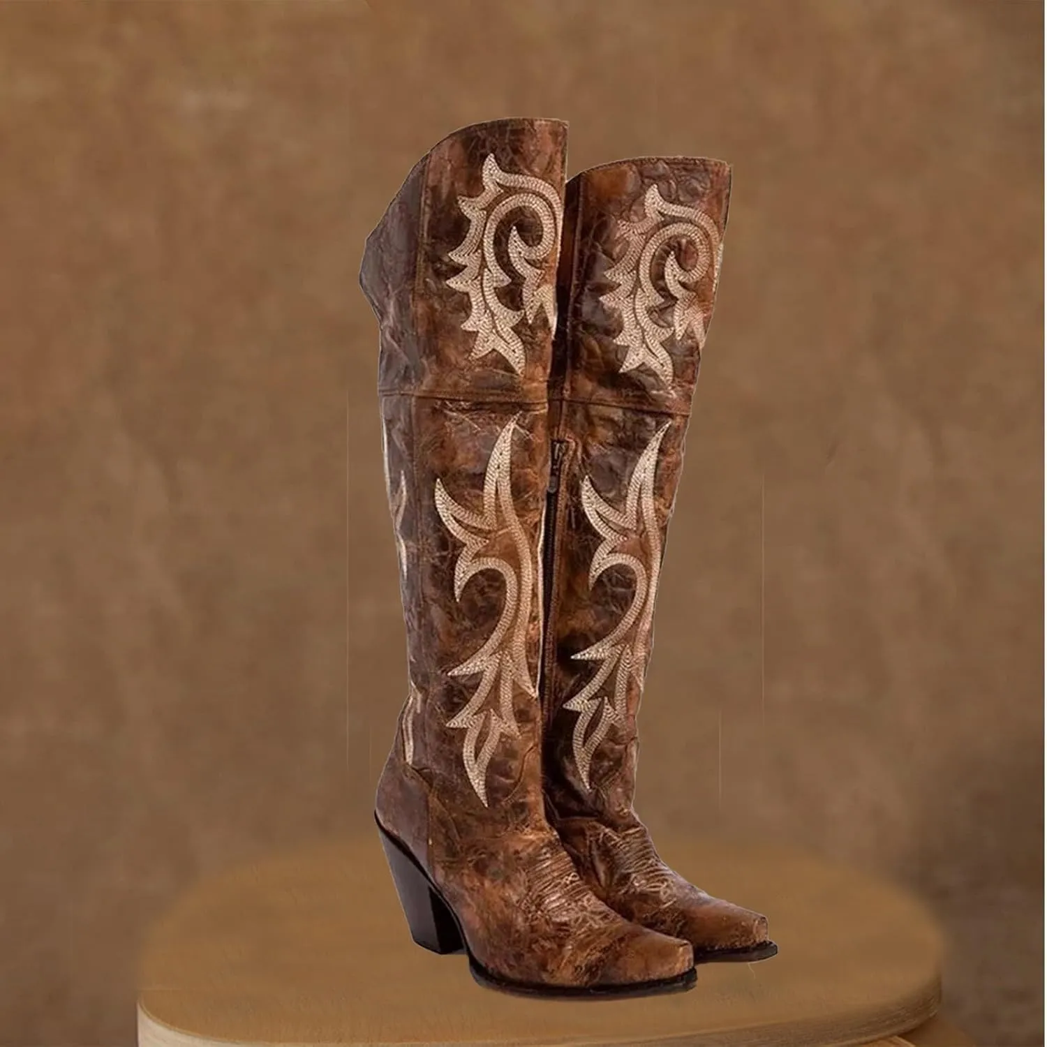 Dark Brown Suede High Heeled Boots,Women's Pointed Toe Thick Heeled Boots,Non Slip High Boots,Comfortable Cotton Lining Boots