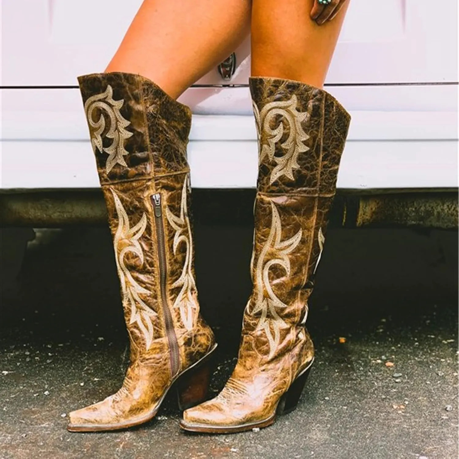 Dark Brown Suede High Heeled Boots,Women's Pointed Toe Thick Heeled Boots,Non Slip High Boots,Comfortable Cotton Lining Boots