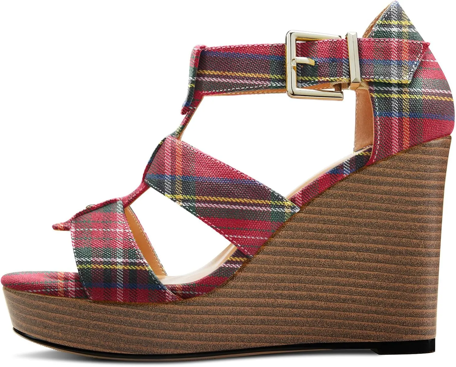 DearOnly Womens High Wedge Platform Heel Peep Open Toe Sandals Ankle Strap Buckle Gladiator Party Denim Summer 3.9 Inches Heels
