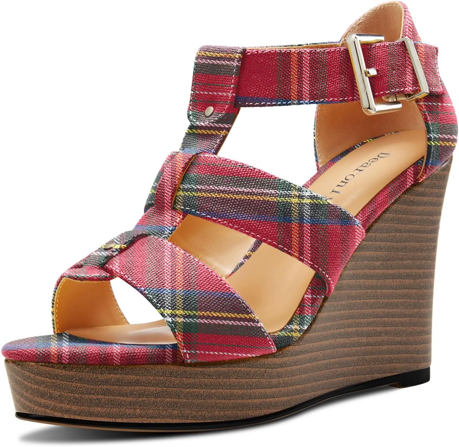 DearOnly Womens High Wedge Platform Heel Peep Open Toe Sandals Ankle Strap Buckle Gladiator Party Denim Summer 3.9 Inches Heels
